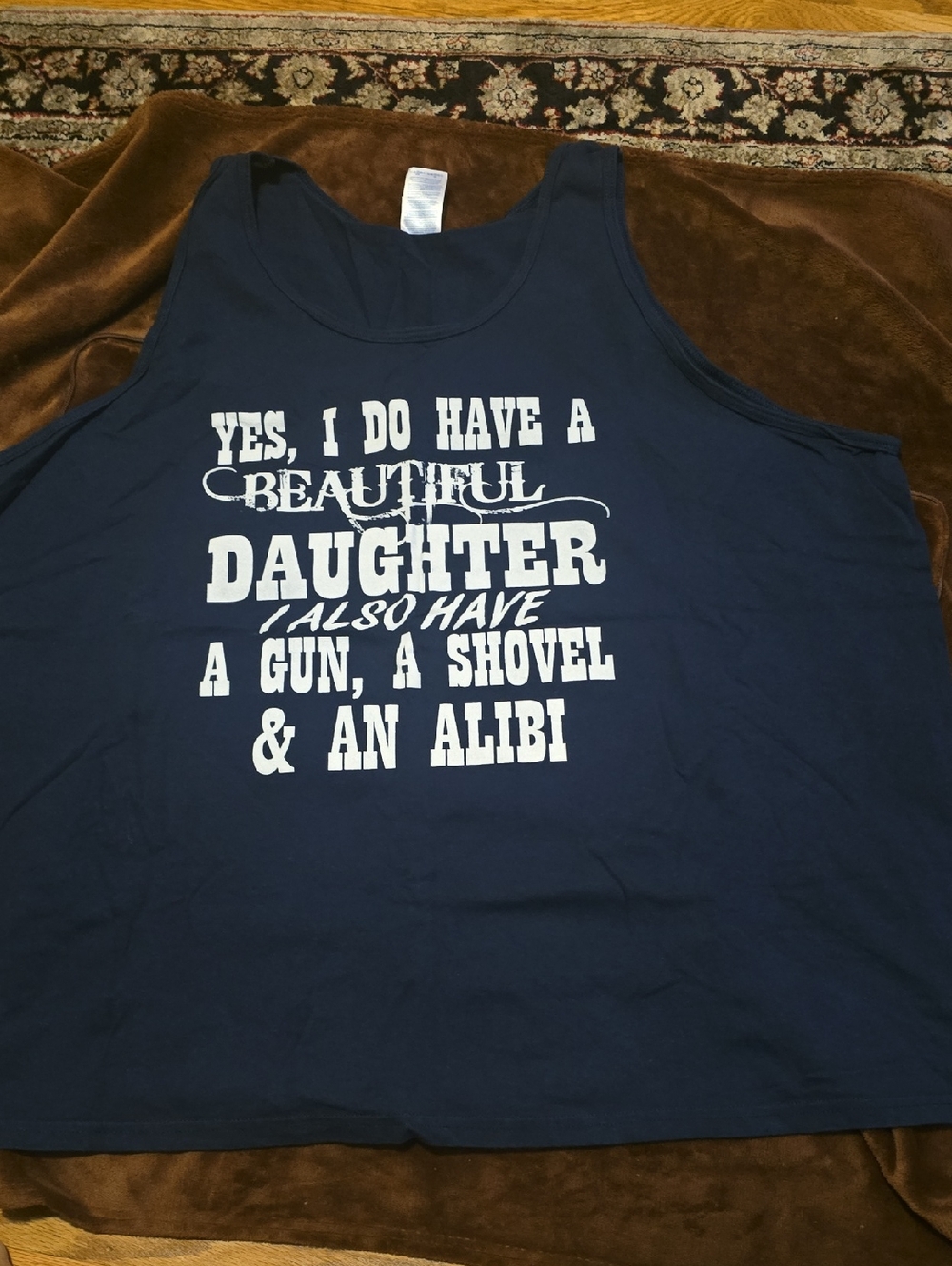 Gildan Navy Blue Kids Tank Top with White 'Daughter' Warning Graphic